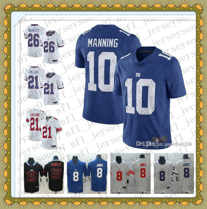 

2020 Mens Youth New York Giants 26 Saquon Barkley 10 Eli Manning 21 Landon Collins 8 Daniel Jones blue red rush Football Jerseys, Black