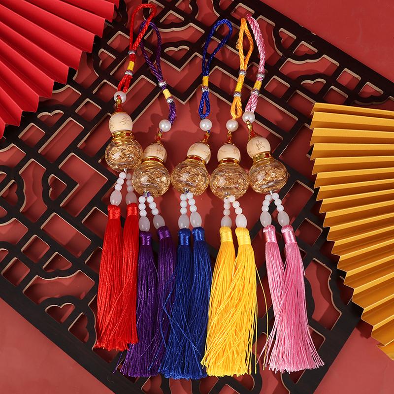 

Car Goods Chinese Feng Shui Glass Gourd Gold Foil Double Tassel Fortune Wealth Success For Car Accessories