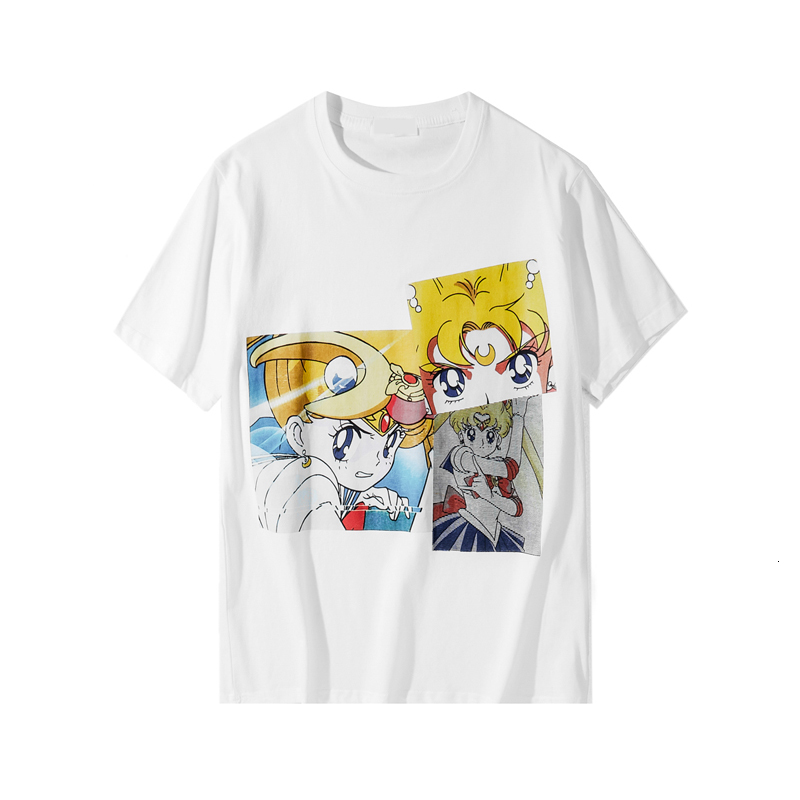

2021 New Japan Harajuku Men' Summer Hip Hop Mmj Anime Beauty Girl Print Street Style Short Sleeve T-shirt H60g, White