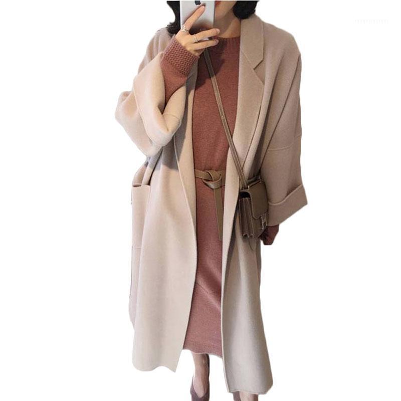 

New Autumn Winter Long Woolen Coat Women Korean Female Wool Coats Plus Size Women's Casual Loose Beige Overcoats -3XL A11211