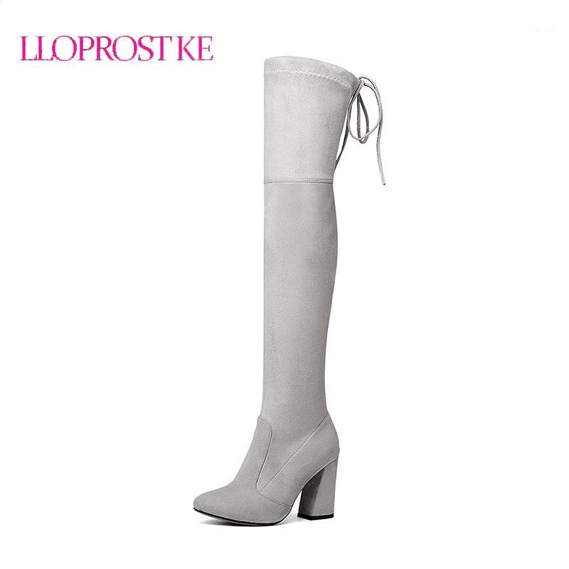 

LLOPROST KE Women Over the knee Thick High Heels Women High Boots Autumn Winter Sexy Boots Ladies Long Stretch Shoes GL0921, Black