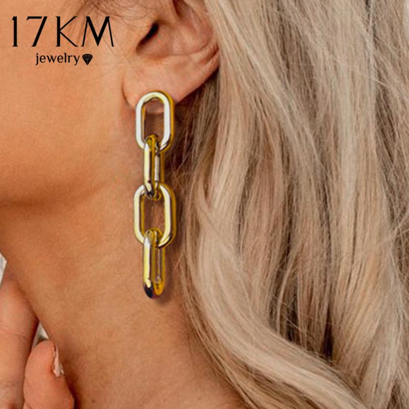 

17KM Fashion Korean Big Chain Tassel Dangle Earrings For Women Girls Gold Elegant Light Metal Line Link Earrings Jewelry