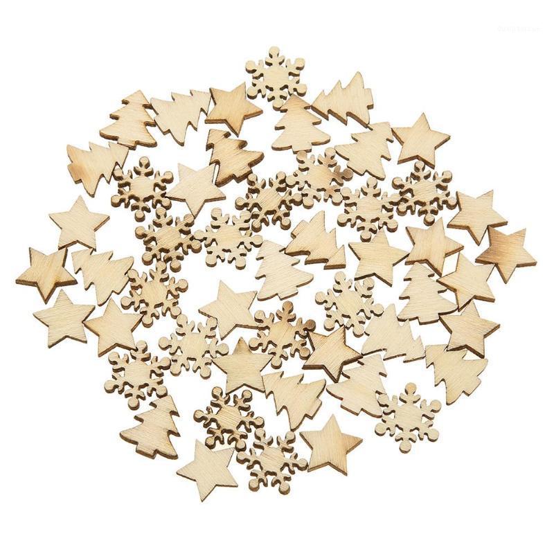 

50pcs Wood Tree Snowflakes Star Table Decor DIY Christmas Tree Hang Pendant1