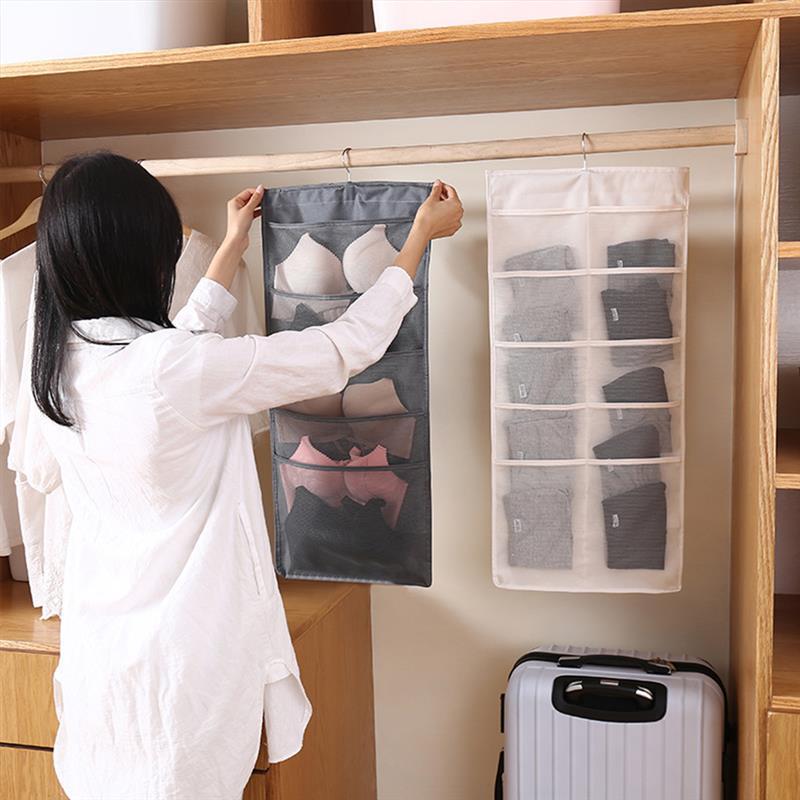 

Wall Hanging Organizer Storage Bag Multi-Function Socks Shoe Underwear Storage Bags Home Decor Hanging Pocket Pouch, A white
