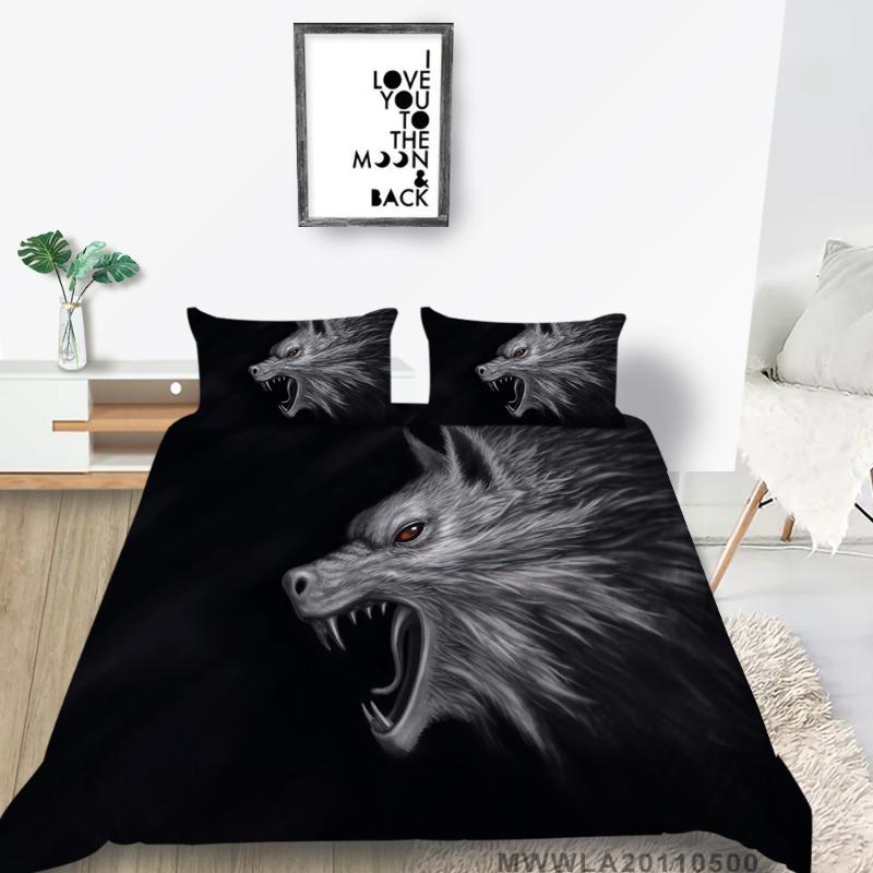 

Ferocious Wolf Bed Set King Size Fashion Cool Duvet Cover Black Full Single Double Queen  3D Print Bedding Set, Style 8