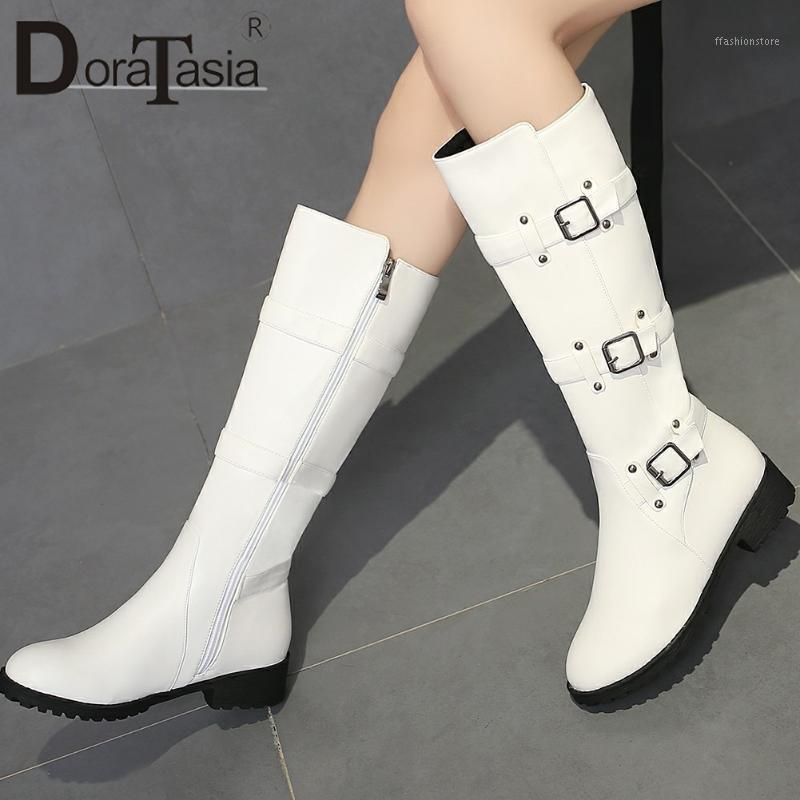 

DORATASIA New Fashion Female Autumn Mid Calf Boots 2020 Concise Elegant Boots Women Chunky Heels Zipper Buckle Shoes Woman1, White