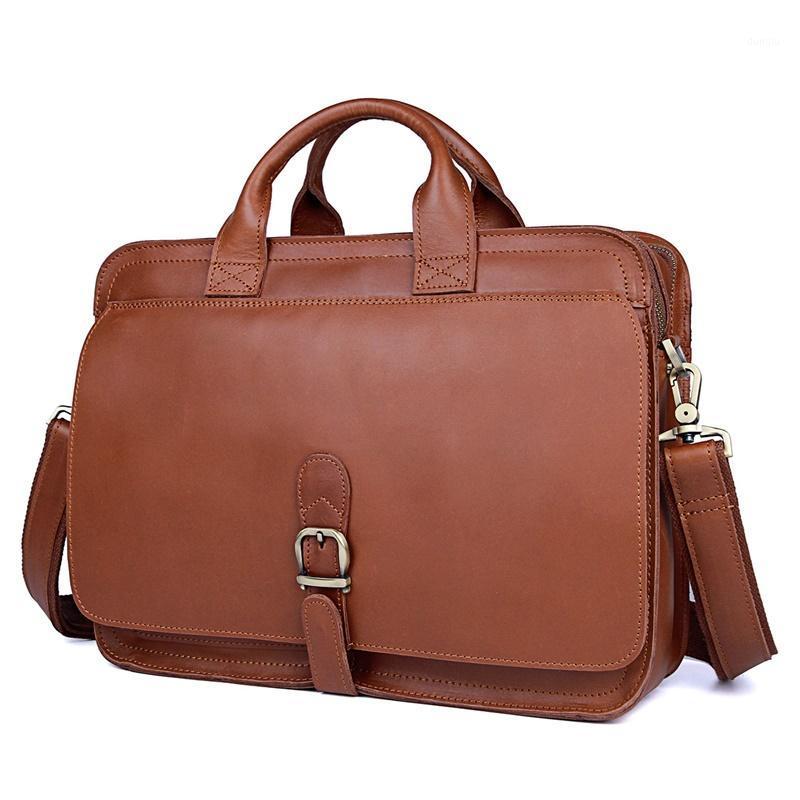 

Real Leather Briefcases High Quality Men's Messenger Bag Dress Handbag Lawyer Document Purse Portfolio 3 color Aailable 60201, Brown