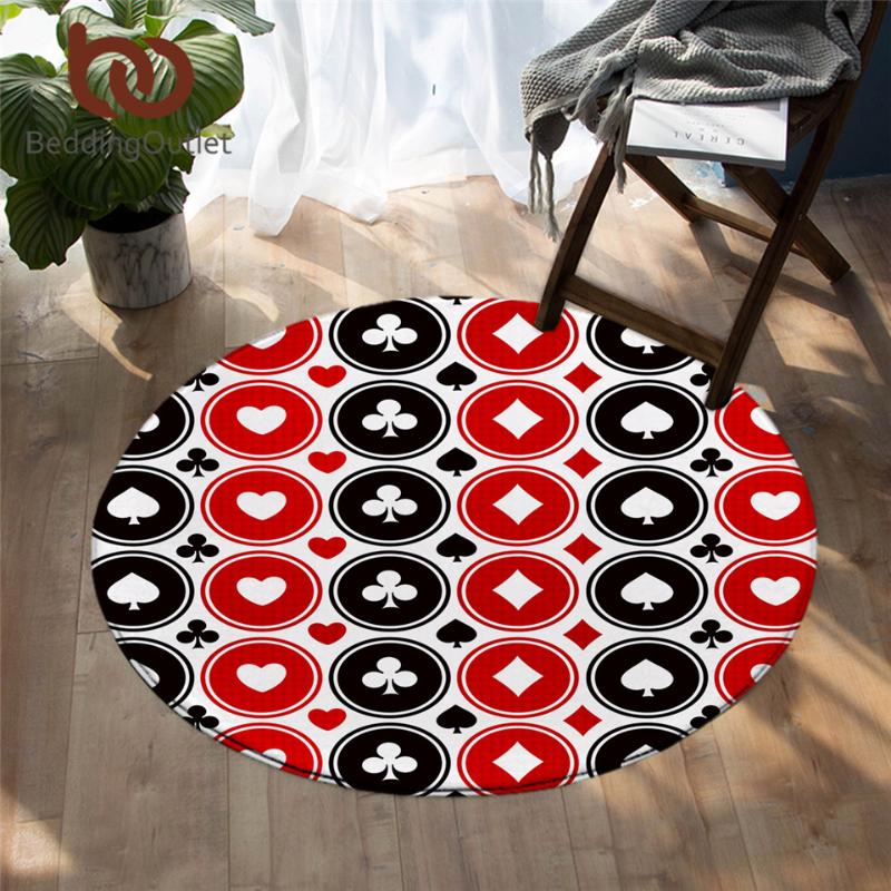 

BeddingOutlet Poker Bedroom Carpet Playing Cards Round Area Rug Black Red White Floor Rug Games Funny Play Mat for Living Room