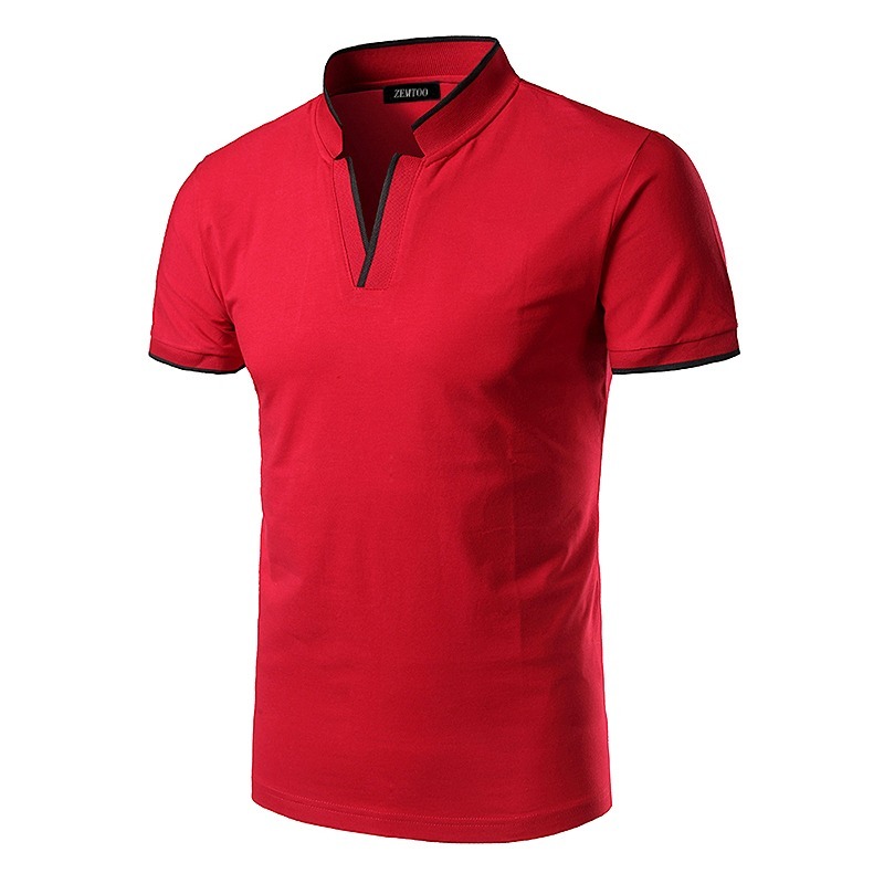 Men Polo Short Sleeve Tee Shirt Solid Color Casual Polos Summer Top Mens Clothing Slim Fit V-neck Cotton T-Shrt-image-637454763
