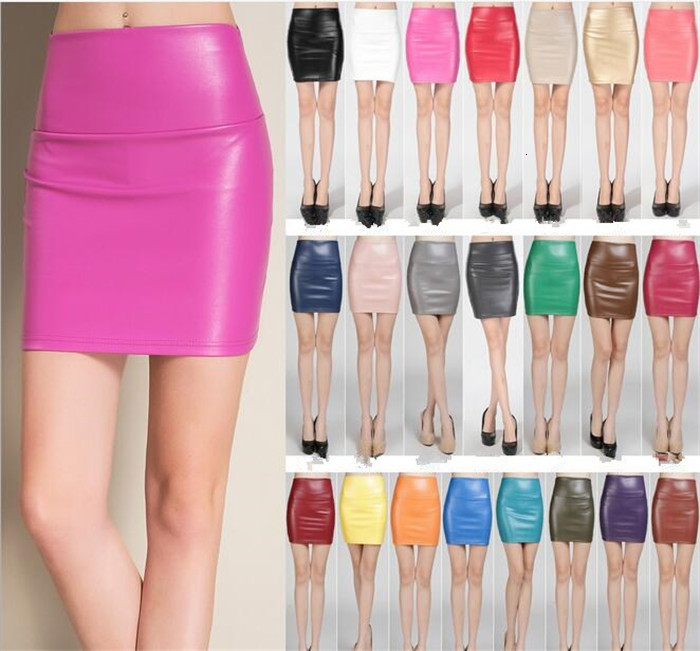 

autumn winter warm Women Skirts PU faux leather skirts tight stretch female short pencil mini skirt M389, Black
