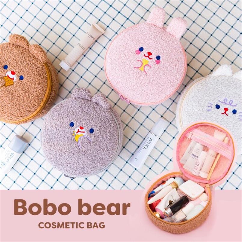 

Bentoy Girls Cosmetic Case Milkjoy Women Make up Bag Cute Korea Japan Storage Bags Soft Bear Flannel Cosmetic Holder Large Bags, Brown