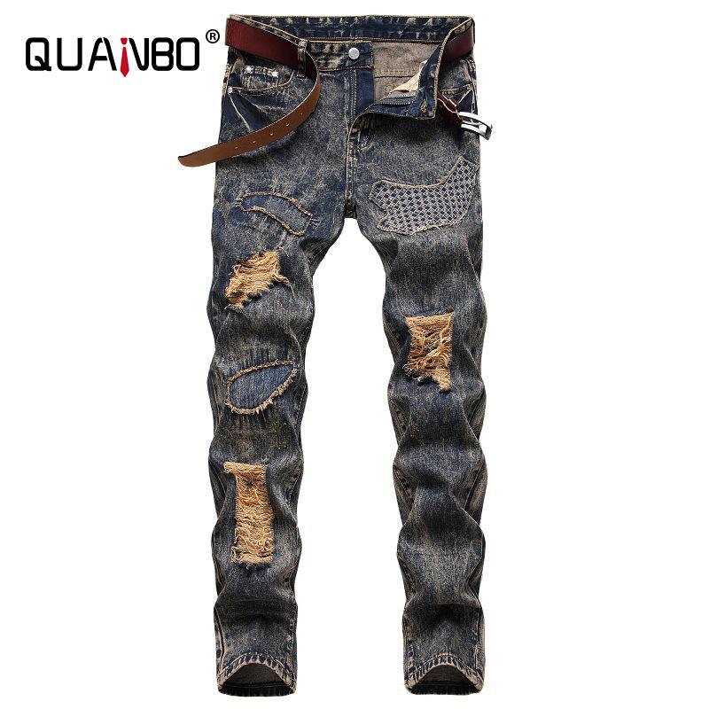

Oversized Jeans 40 42 2020 New Arrival Vintage Nostalgia Men Jeans Pants Fashion Strreetwear Ripped Patch Denim