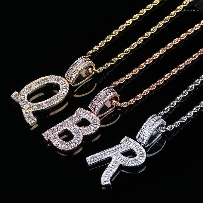 

Pendant Necklaces Custom Name Baguette Letters Iced Out Chain Pendants Men's Charms Zircon Hip Hop Jewelry With Gold Silver Tennis