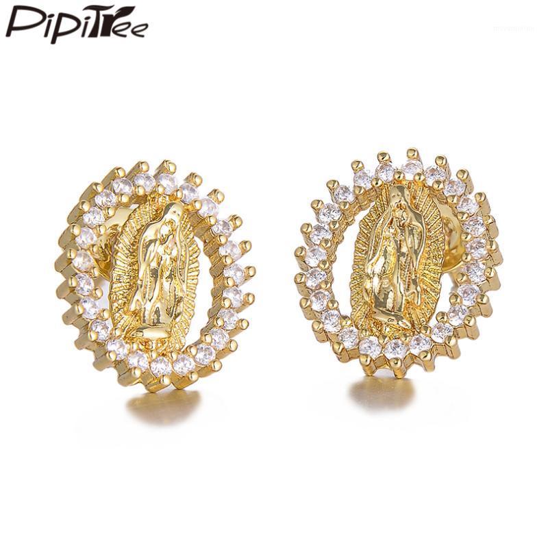 

Pipitree Trendy Charm Virgin Mary Earrings Femme Shiny Cubic Zirconia Round Stud Earrings for Women Religious Fashion Jewelry1