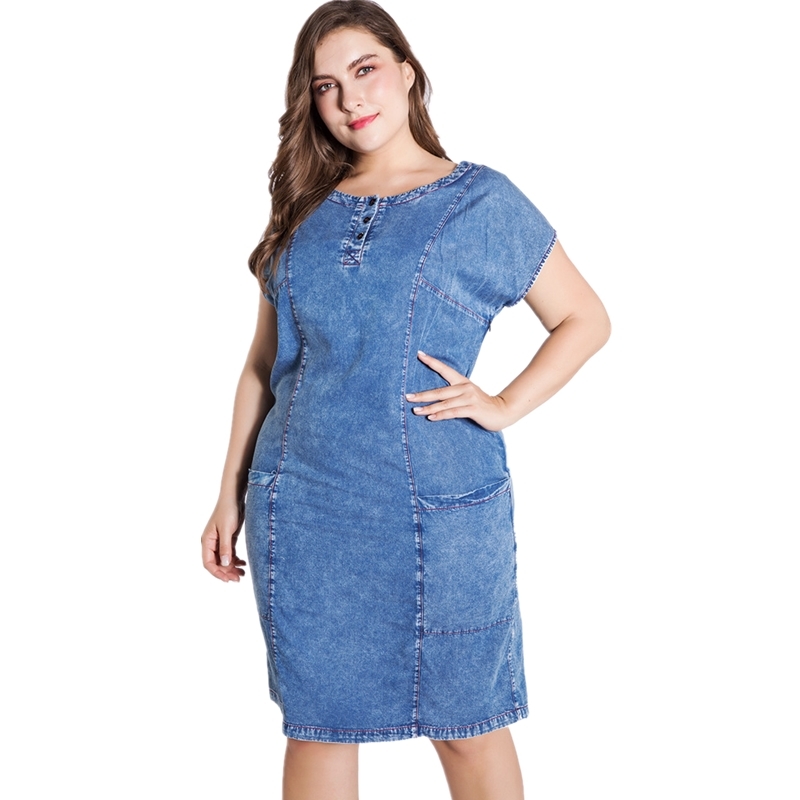 

2021 New 5xl Spring and You'll See Ladies Plus Denim for Women's Clothes Around the Neck Big Pockets Size Party Dress Sc0h