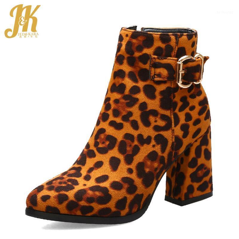 

JK Leopard Flock Ankle Boots Women High Heels Booties Ladies Zip Shoes Female Pointed Toe Shoes Female Party Sexy Winter1, Yellow short plush
