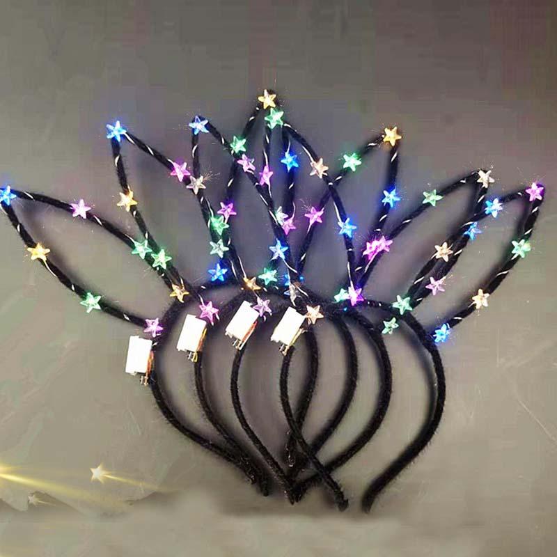 

New 16cm star light luminous ears headband led headband night bar concert cosplay costume christmas