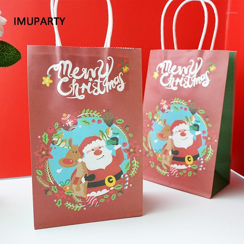 

10pcs Red Christmas Gift Bag Xmas Party Favors Packaging Bag Cartoon Santa Claus Elk Flowers Merry Christmas Paper New1