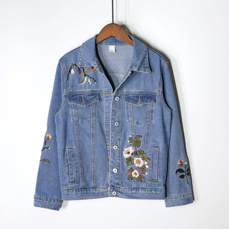 

2021 New Heavy embroidery female spring and autumn new blue embroidered denim jacket B50Z
