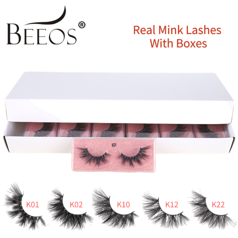 

Beeos K Style Real Mink Eyelashes With Boxes Fluffy Soft False Lashes Cruelty Free Handmade Beauty Makeup Eyelash Extension Tool