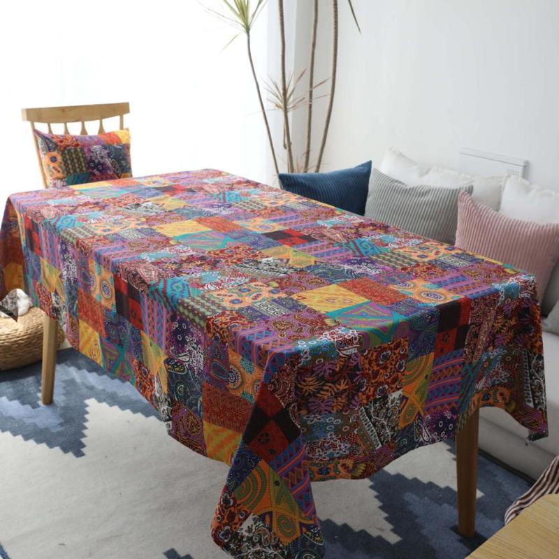 

Cotton and linen American style national wind tablecloth table cloth art Bohemian cover cloth modern round table, Red