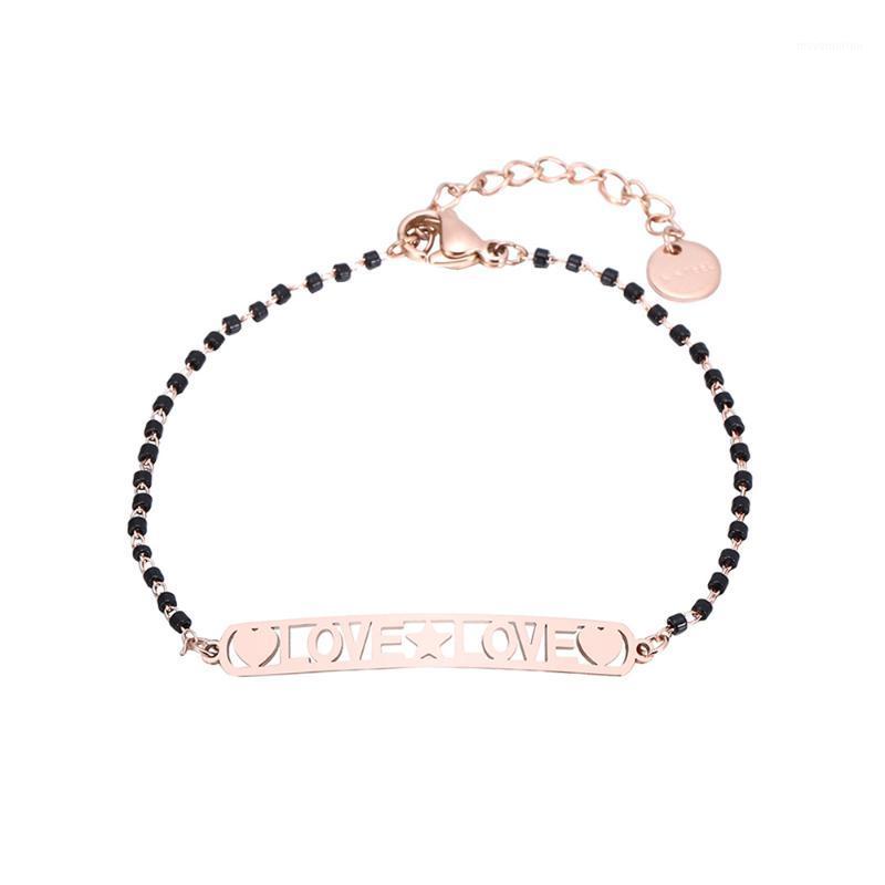 

2020 Stainless Steel Bracelet Hollow Letter LOVE Heart Stars Black Crystal Beads Chain Bracelet Bangle For Women Jewelry Gifts1