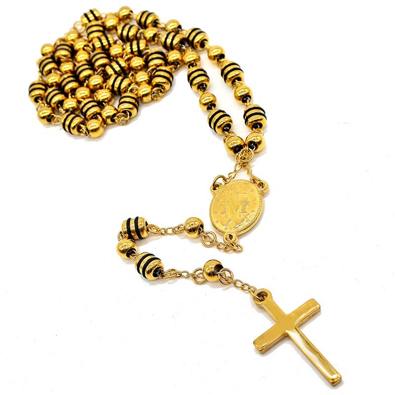 

AMUMIU Wholesale 316L Stainless Steel Gold Beaded Cross Pendant Necklace Chain Rosary Necklaces & Pendants Religious Long HZN196