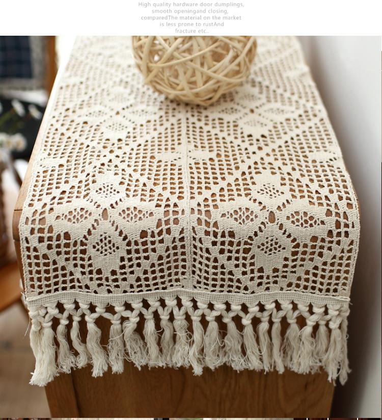 

American table flag Cotton crochet vintage tablecloth tablecloth cover cabinet towel cream-colored hollow out table flag, Beige