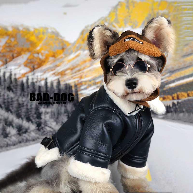

Dog Jacket Winter Clothes Pet Ropa Perro Ubranka Dla Psa Costume Para Coat Cat De Pug Clothing Gato Fur Collar Fleece PU Leather, Black