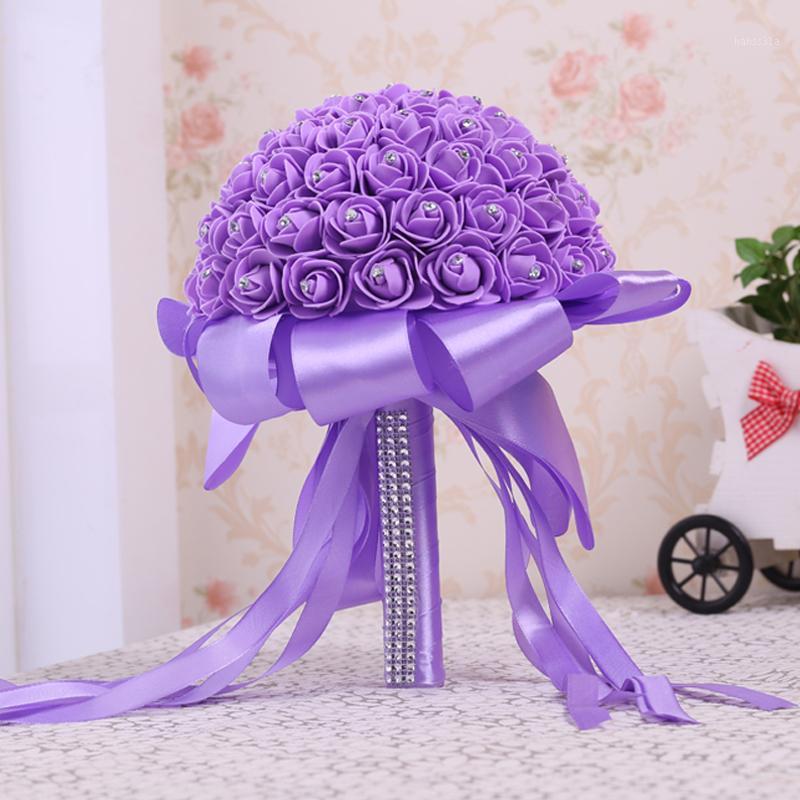 

Wedding Bouquet Crystal Pearl Sequin Bridal Bridesmaid Rose Foam Flower Handmade1, Purple