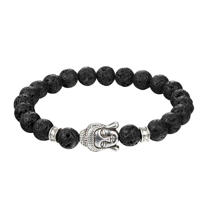 

JAAFAR Top Brand Natural Stone Men's Handmade Elastic Band Chain Buddha Head Beads Bracelets & Bangles Jewelry Accessories Men