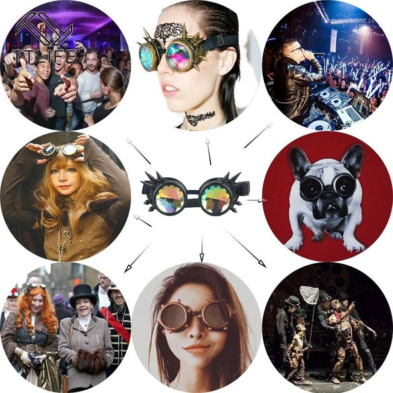 

TTLIFE Vintage Color Kaleidoscope Twill Gothic Glasses Rave Festival Party Sunglasses Diffracted Lens Steampunk Goggles YJHH0346