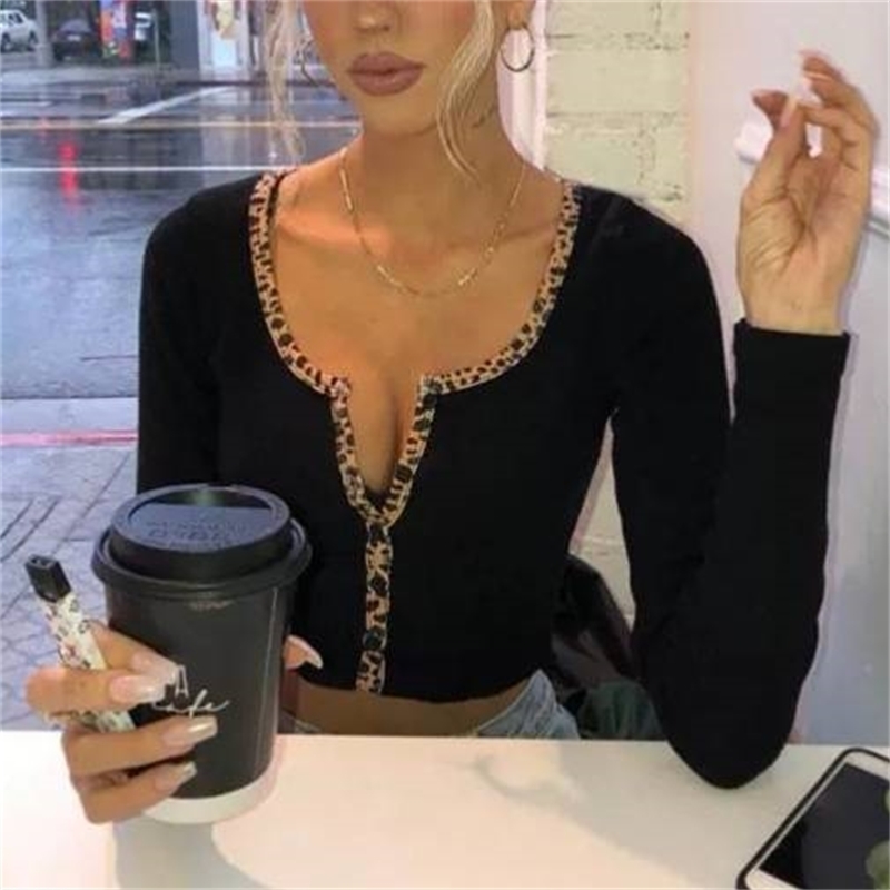 

Woman Tshirts Autumn Fall Knitted Bodycon Vintage Tshirt Women Black Crop Top T Shirt Street Korean Long Sleeve Top Cute Tops 201125