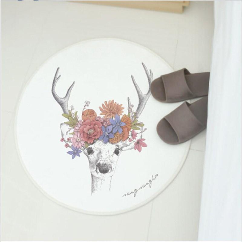 

Korean Cartoon Round Carpet Living Room Sofa Side Foot Mat Plush Bedroom Bedside Hall Carpet New Bathroom Anti-slip Mat