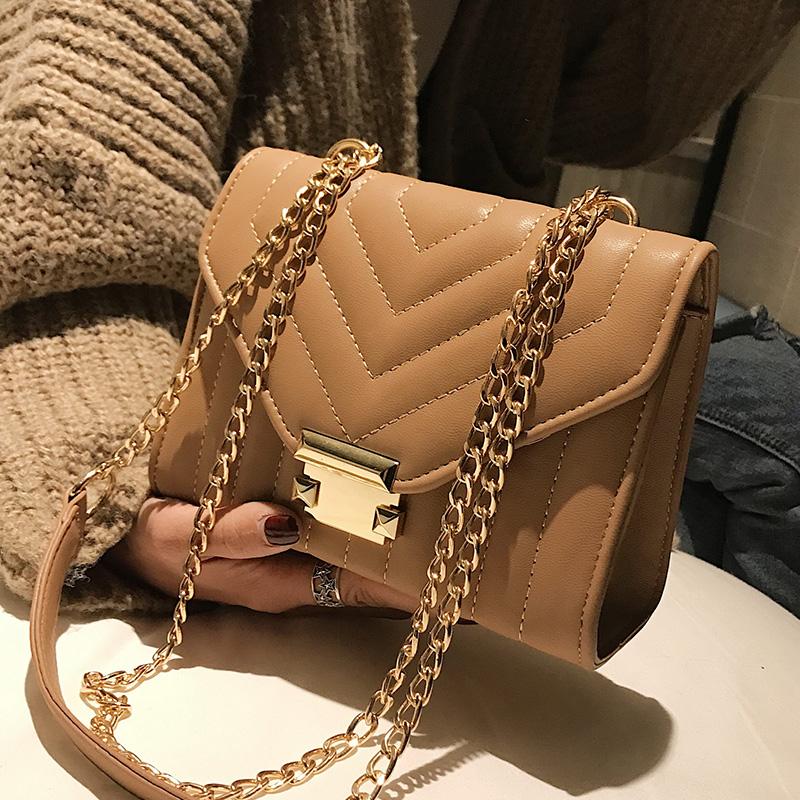 

2021 New High Quality PU Leather Women's Designer Handbag Lock Chain Shoulder Messenger bagsEuropean Fashion Female Square Bag, Green