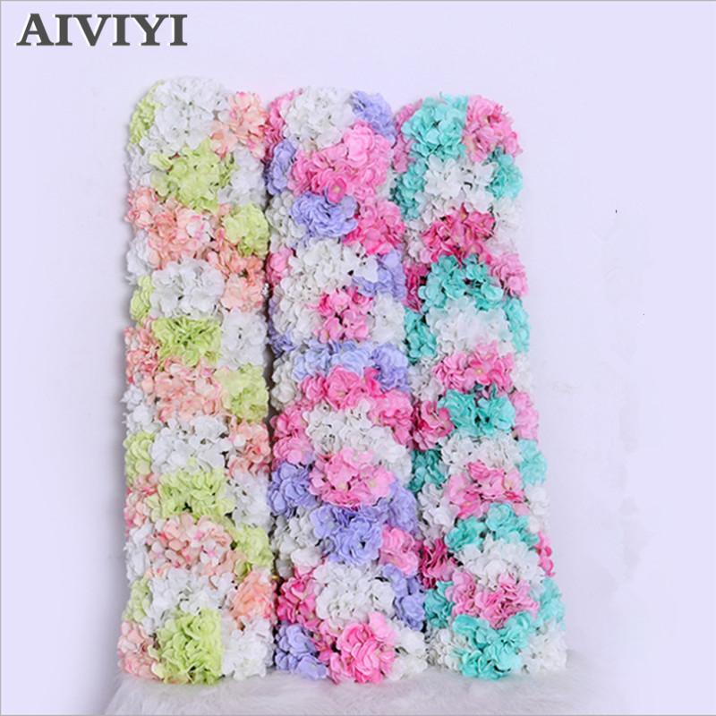 

Wedding silk flower row arrangement artificial hydrangea rose flower arche row cappuccino background t-station road decor, Pink