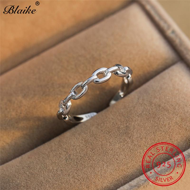 

Simple Link Chain Ring s925 Sterling Silver Rings For Women Wedding Bands Delicate Minimalist Thin Ring Stacking Open Jewelry