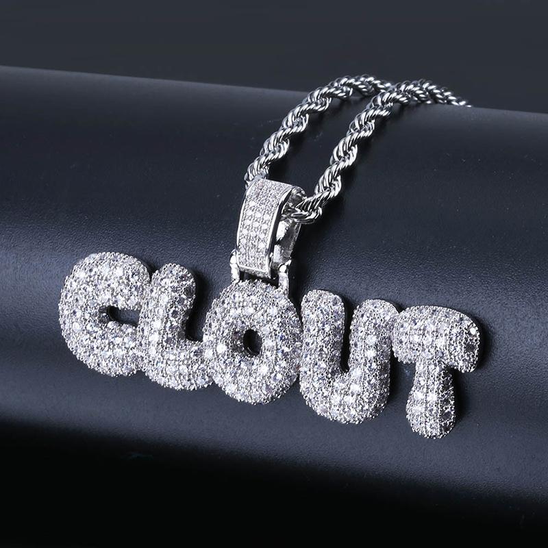 

Hip Hop Micro Paved + Cubic Zirconia Iced Out Bling Gold Silver Color CLOUT Bubble Letters Pendants Necklace for Men Jewelry