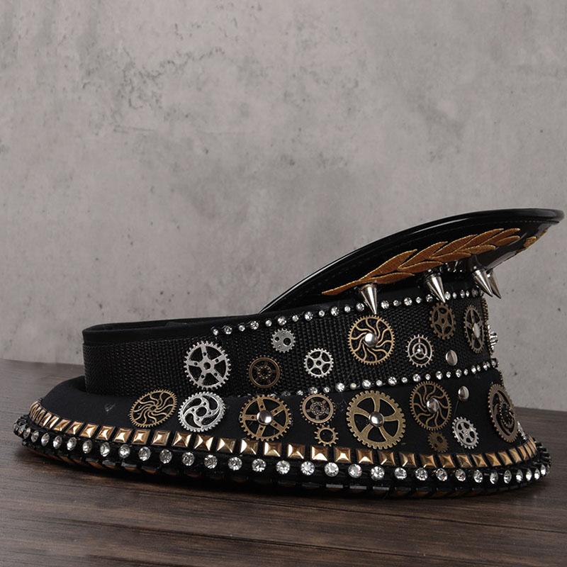 

Women Men Steampunk Hat Handmade Punk Fedora Hat Acrylic Gems Wide Brim Jazz Cospaly Cap Winter Panama Sun Top 2 Size, Black aqh