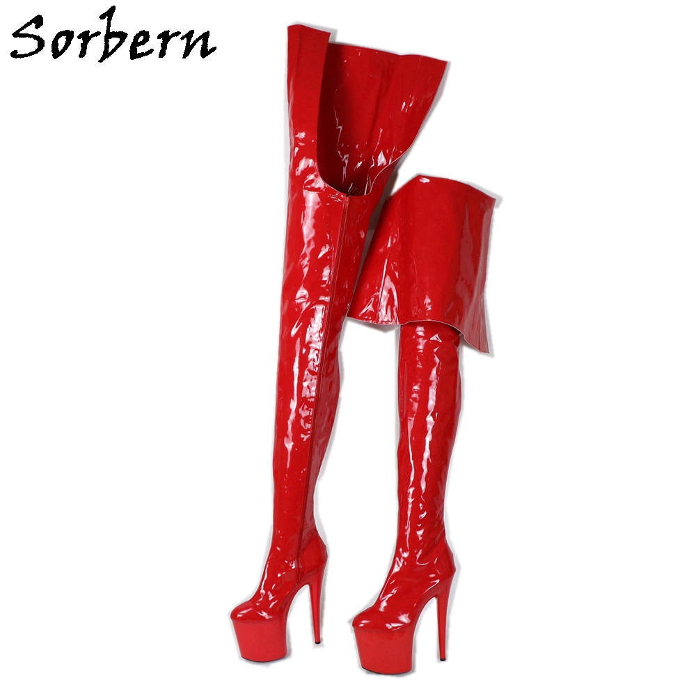 

Sorbern Custom Crotch Thigh Boots Unisex Extreme Long Length Boot For Guys Crossdressers Boot 20Cm High Heel Stripper Pd Boots, Red