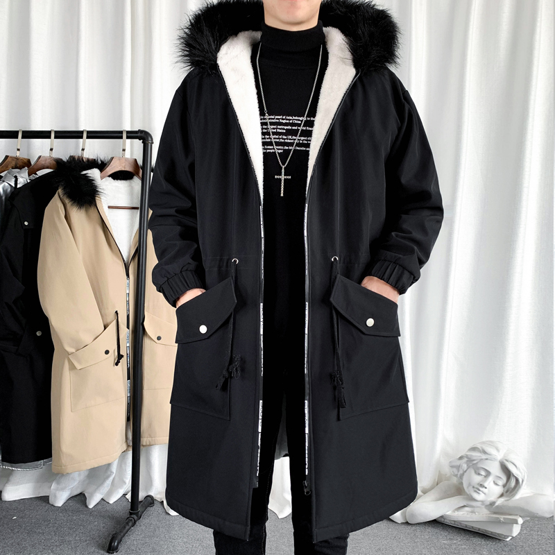 

2020 new winter fashions at height of the thick knee velo long parka warm coat with hoodie jacket casual jackets, Black