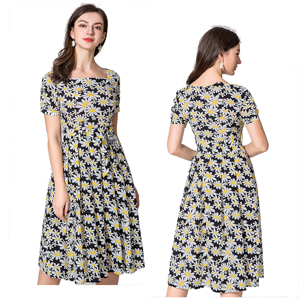 

2021 New Casual Summer Boho Floral Print Short Sleeve Evening Party Holiday Beach Clothing Elegant Women 4cp5, Green