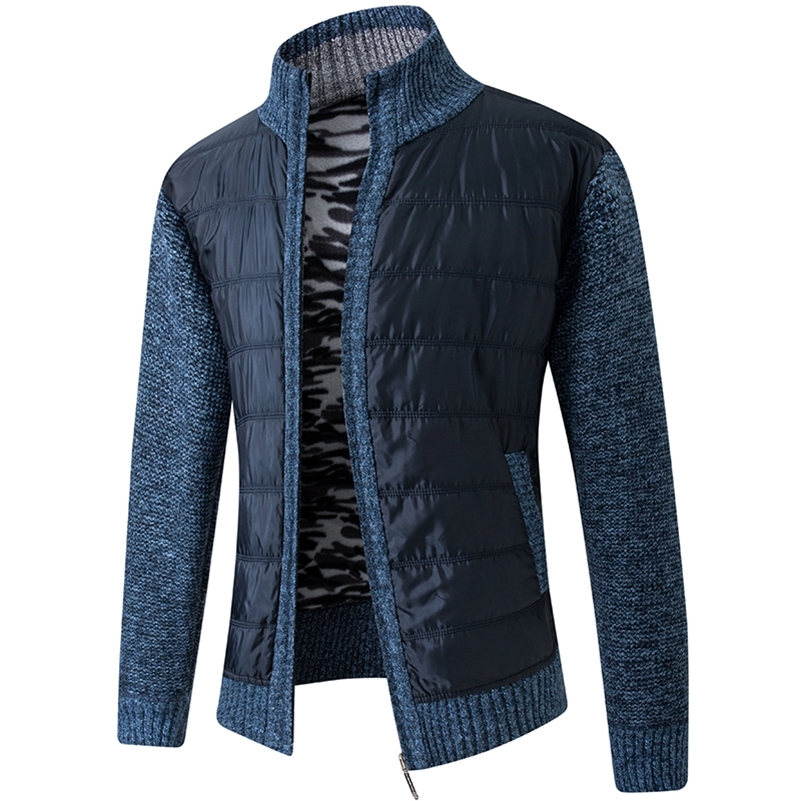 

FALIZA Men's Sweater Coat Thick Fleece Patchwork Wool Cardigan Sweater Jackets Winter Warm Knitted Coats Male Casual Knitwear 201105, Navy