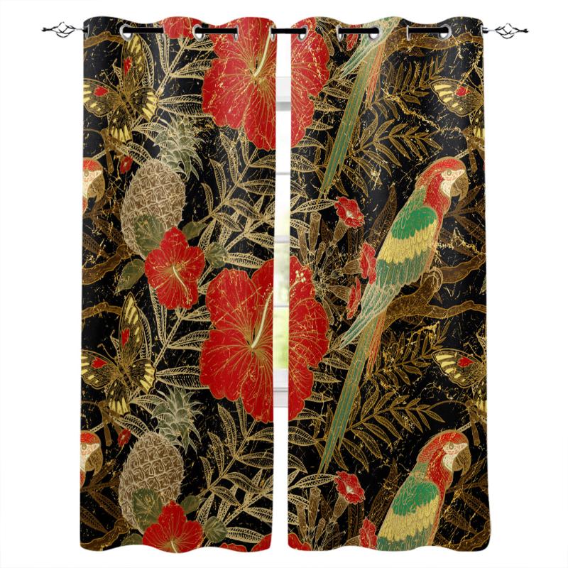

Tropical Plant Flower Parrot Window Curtain Bedroom Decor Curtain Panels Window Living Room Luxury Home Decor, As pic