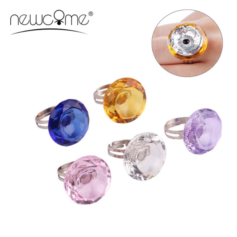 

NEWCOME Eyelash Extension Adjustable Glue Ring Beauty Colors Finger Ring Adhesive Holder Eye Lash Extensions Pallet Lashes