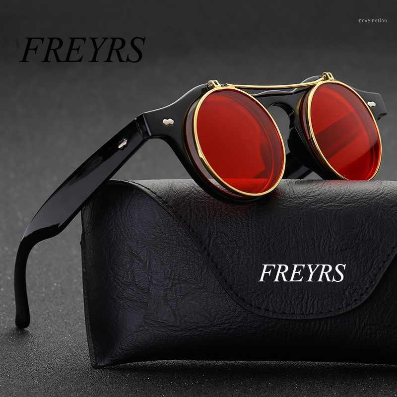 

Retro Steampunk Googles Vintage Round Flip Up Sunglass Women Mens Clip On Sunglasses Metal Punk Sun Glasses Male Oculos 0361