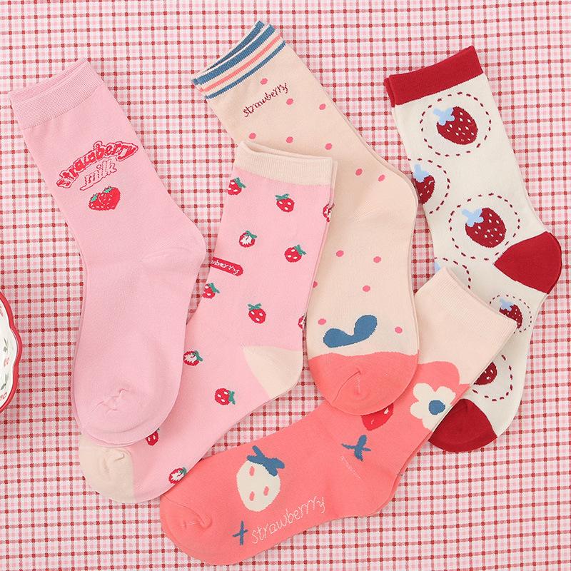 

Women Soft Sock Cartoon Ladies Fruit Strawberry Printed Socks Woman Crew Casual Cotton Sox Girls Winter Trendy Sweet Skarpetki, Sss-1