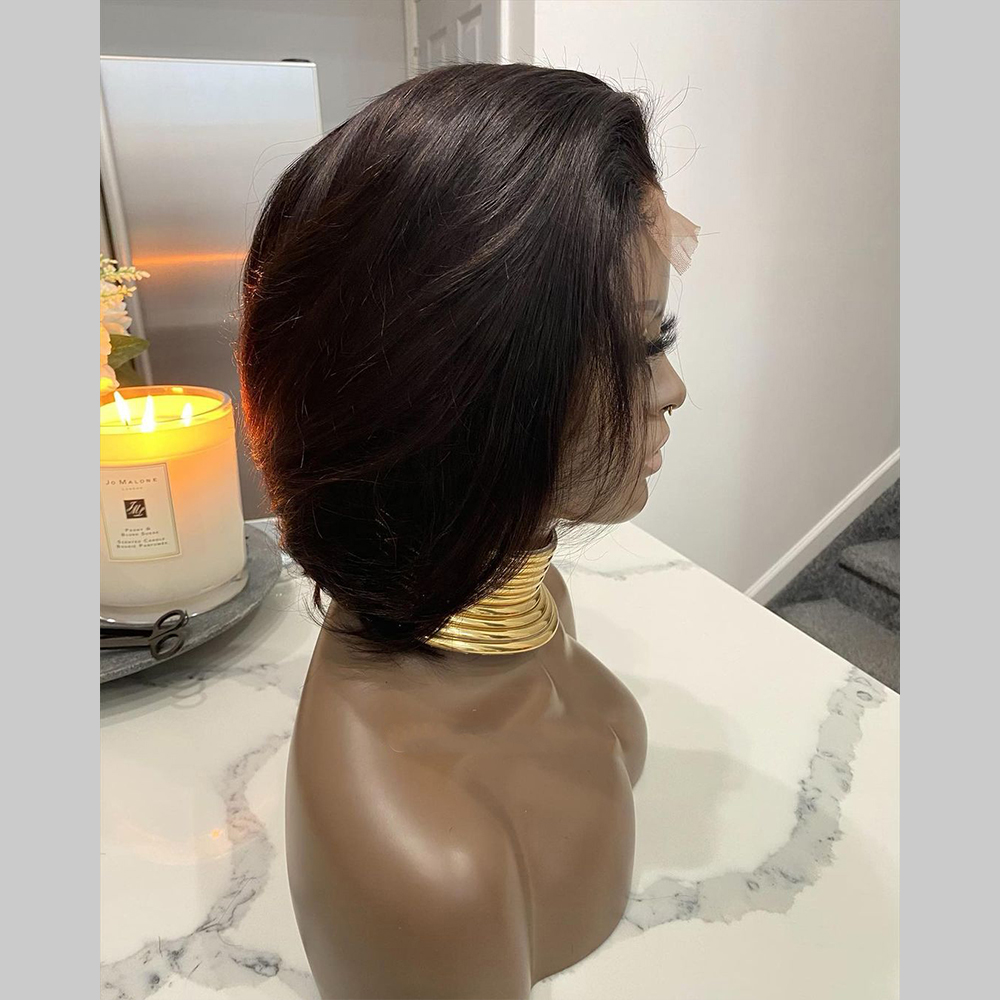 

Bob Cut Wig 4X4 Lace Closure Wigs 100% Virgin Brazilian Human Hair Pre-Plucked With Baby Hair 130% 150% Density For Black Women, Natural color