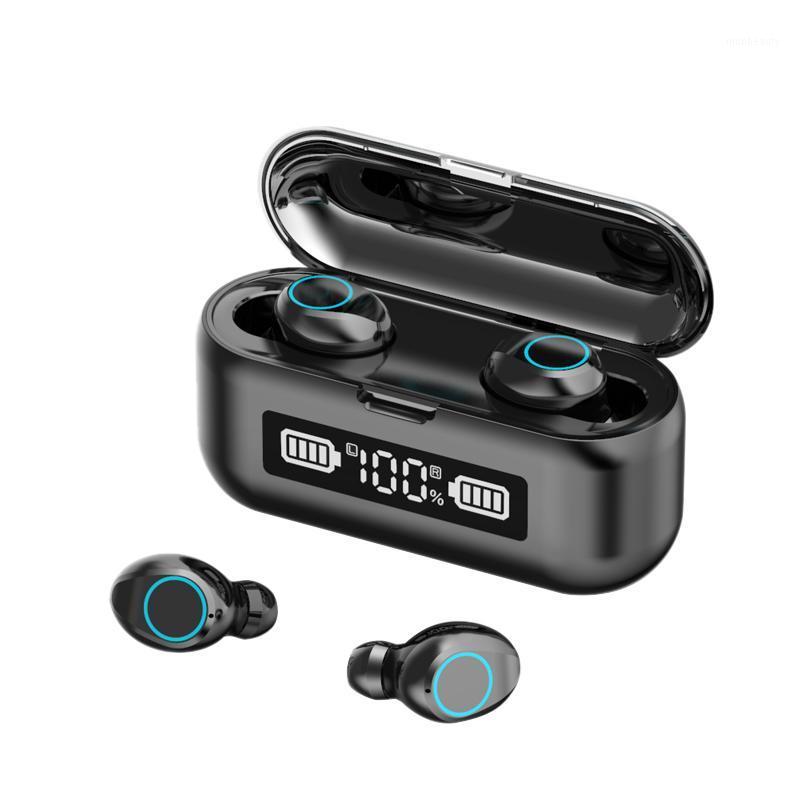 

F9-46 LED Wireless Headphones Bluetooth Earphones V5.1 Earbuds TWS Press Control Sport Headset Noise Cancel Earphone1, Black