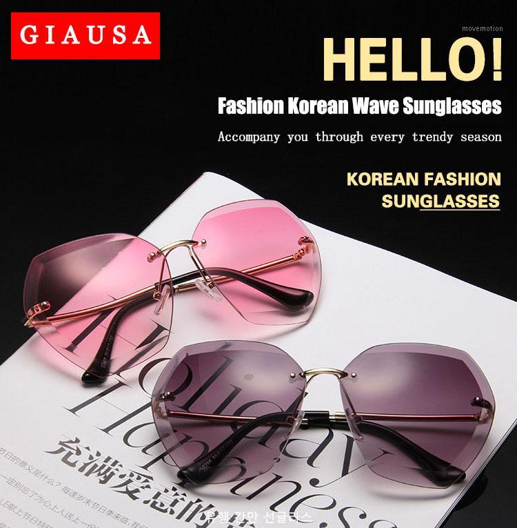 

2020 Sunglasses Women Brand Designer Rimless Gradient Sun Glasses Shades Cutting Lens Ladies Frameless Metal Eyeglasses UV4001
